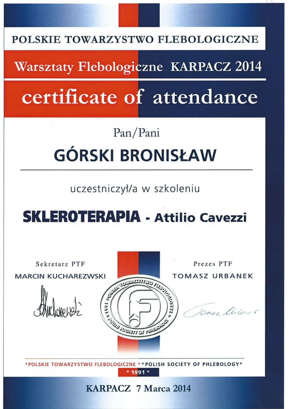 Polskie towarzystwo flebologiczne certyfikat