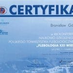 Certyfikat XIX konferencji naukowo szkoleniowej polskiego towarzystwa flebologicznego