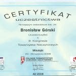 Certyfikat uczestnictwa w III kongresie towarzystw naczyniowych